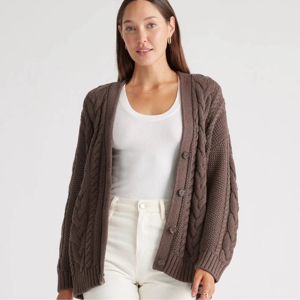 Quince 100% Organic Cotton Oversized Cable Cardigan NWOT